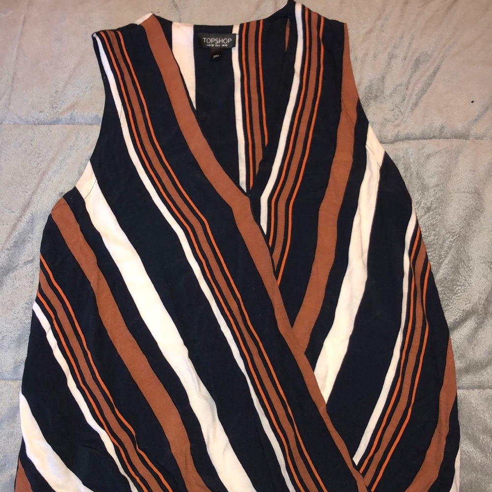 Striped V-neck Sleeveless Blouse